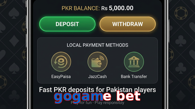 Deposit and withdrawal screen with PKR methods